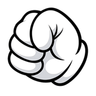 En tegnet, hvid knyttet hånd, der symboliserer styrke eller beslutsomhed.