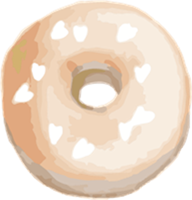 En sød donut dekoreret med hvide hjerter på en lys baggrund.