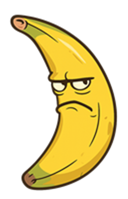 En tegneserieagtig banan med et surt ansigt, der udtrykker utilfredshed.