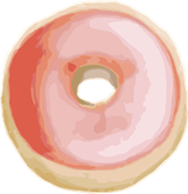 En farverig donut med en blød pink glasur og en klassisk form.