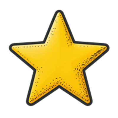 En gul stjerne med en sort kant og en enkel, tegnet stil.