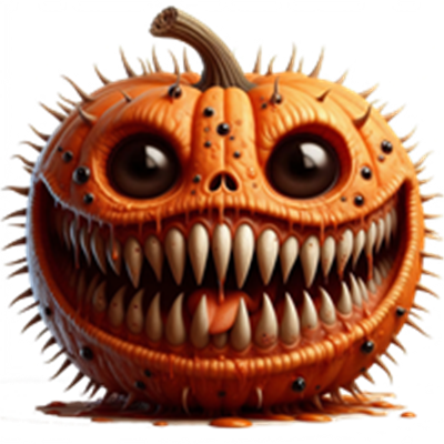 Et græskar med et uhyggeligt ansigt, store tænder og store øjne, perfekt til Halloween.