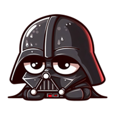 En tegneserieversion af Darth Vader med store øjne og en sød udtryk.