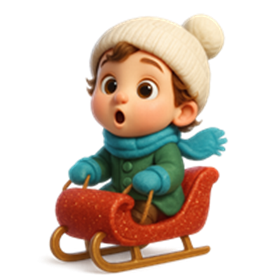 Et sødt barn iført en hue og tørklæde, der kælker ned ad en bakke.