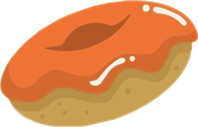 En farverig donut med orange glasur og en blød dejbund.