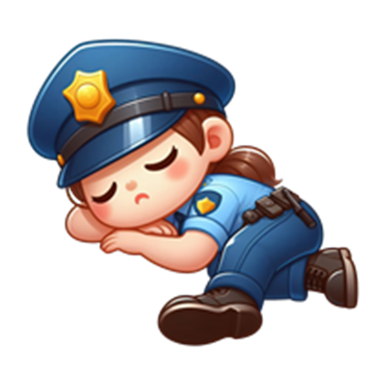 En sød, tegnet politibetjent, der sover med en afslappet holdning.