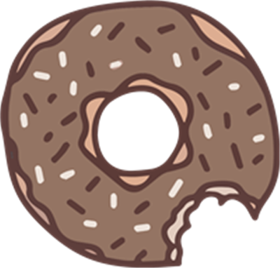 Et billede af en chokolade donut med et bid taget ud af den, dekoreret med farverige perlestrøelse.