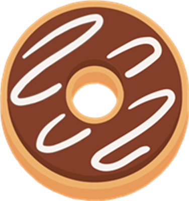 En illustreret chokolade donuts med hvid glasur og en klassisk form.