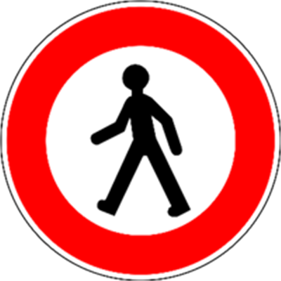 Et skilt der viser en gående figur inden for en rød cirkel, der angiver forbud mod gang.
