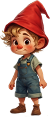 En sød, ung dreng iført en rød nissehat og overalls, med et venligt smil.