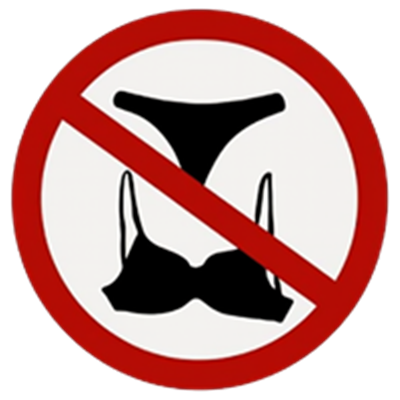 Et skilt med et symbol af en bh med en rød streg over, der angiver forbud.