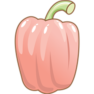 En illustreret ferskenfarvet peberfrugt med en grøn stilk.