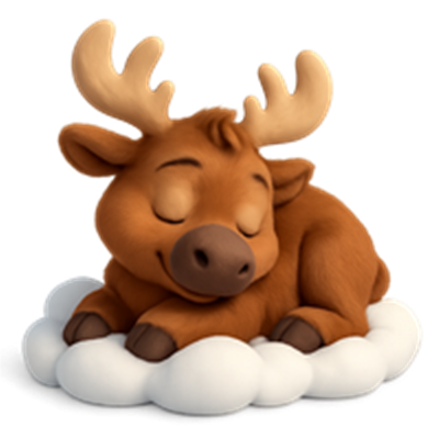 Et sødt, tegneserieagtigt rensdyr, der sover på en sky.