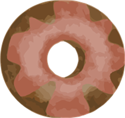 En illustreret donut med en farverig overflade og et hul i midten.