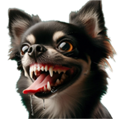 Et billede af en Chihuahua med en truende mine og blottede tænder, der ser skræmmende ud.