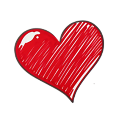 En enkel, håndtegnet illustration af et rødt hjerte med skravering.