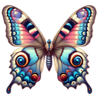 En smuk og detaljeret illustration af en sommerfugl med farverige vinger og unikke mønstre.