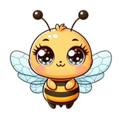 En farverig og charmerende tegneseriebi med store, glitrende øjne og vinger.