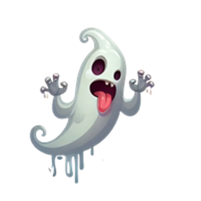 Et farverigt og cartoonagtigt spøgelse med store øjne og en legesyg attitude.