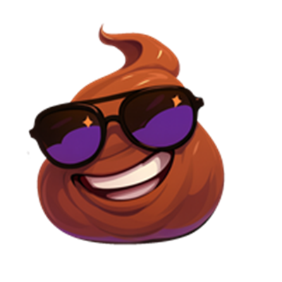 En glad emoji i form af afføring iført solbriller, der udstråler sjov og humor.