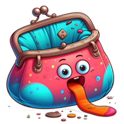 En sjov og farverig pung med store øjne og en tunge, der stikker ud.