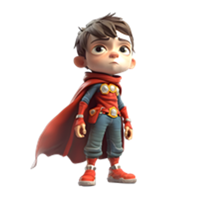 En ung dreng klædt som superhelt med kappe, klar til eventyr.