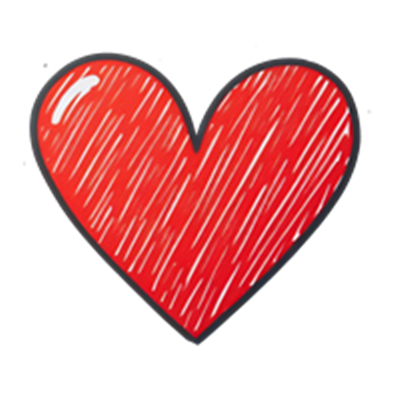 En simpel, håndtegnet rød hjerteillustration med skygger og tekstur.