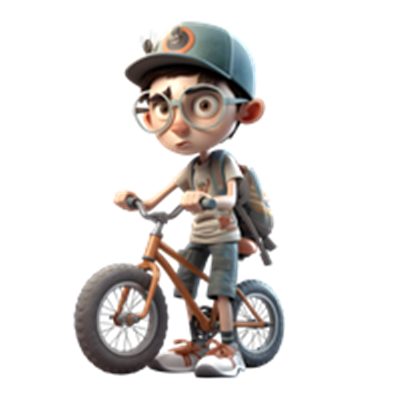 En ung dreng med briller cykler på sin mountainbike, klar til eventyr.