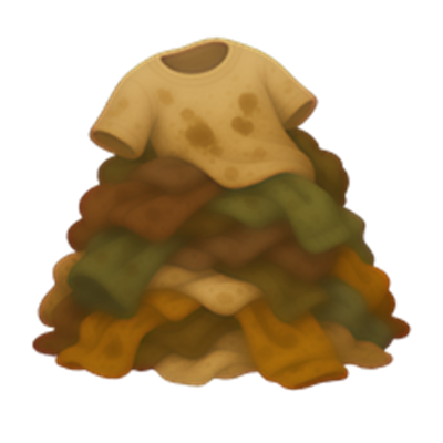 En bunke af beskidte og plettede klæder i forskellige farver.