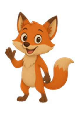 En farverig og venlig ræv, der vinker og ser glad ud.