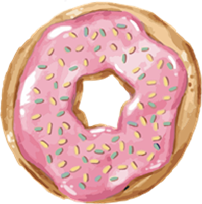En lækker donut med pink glasur og farverige strøelse, præsenteret på en hvid baggrund.