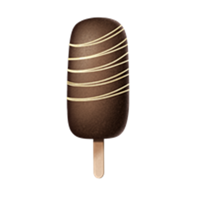Et lækkert chokoladeis på en pinde, dækket af et sprødt chokoladeovertræk med dekorative striber.