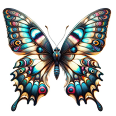 En smuk sommerfugl med farverige vinger og komplekse mønstre.