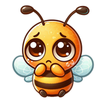 En tegnet bi med store, triste øjne og en sød udstråling.