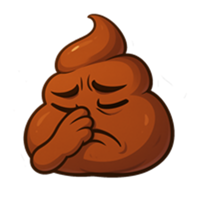 En trist emoji formet som afføring, der ser ud til at holde sig for næsen.