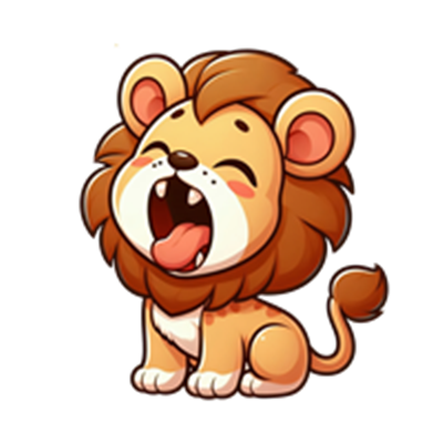 En glad og sød tegneserieversion af en løve, der strækker sig.