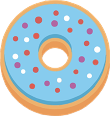 En illustration af en blå donuts med farverige drys på toppen.