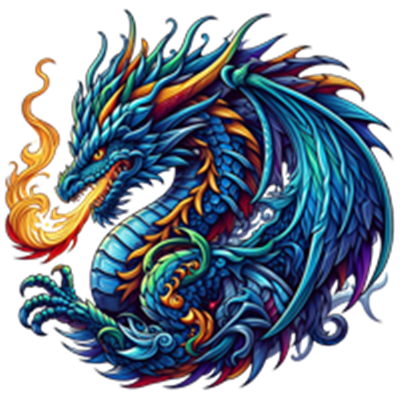 En detaljeret og farverig illustration af en drage, der sprøjtede ild.
