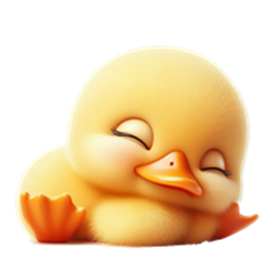 Et nuttet, gult kyllingebarn, der ligger afslappet med lukkede øjne.