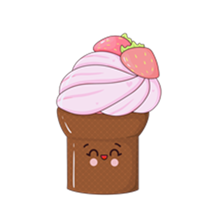 En farverig og glad isvaffel med lyserød is og friske jordbær på toppen.