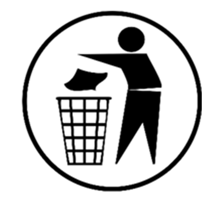 Et symbol der viser en person, der smider affald i en skraldespand.