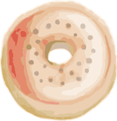 En illustreret donut med en lys farve og små prikker, der giver et indbydende udseende.