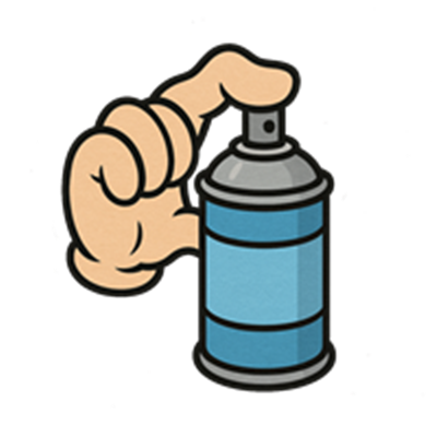 Et billede af en hånd, der holder en blå spraydåse klar til brug.