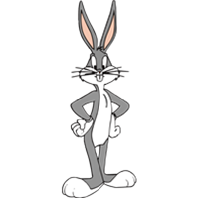 En ikonisk grå kanin med lange ører og selvsikker holdning.