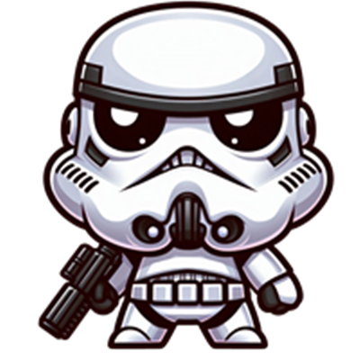 En sød og tegneserieagtig version af en stormtrooper med et våben.