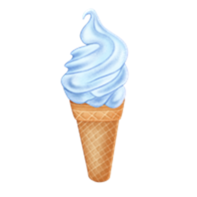 En skål med blød is i en vaffel, pyntet med en lys blå farve.