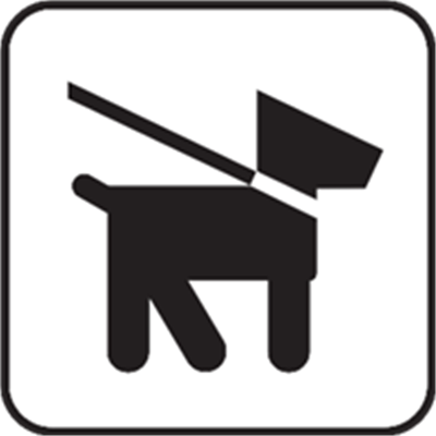 Et stiliseret sort ikon af en hund med snor.