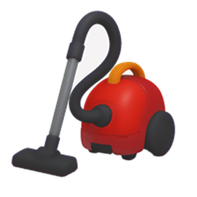 En farverig rød støvsuger med en sort slange og gult håndtag.