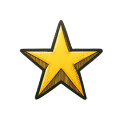 En illustration af en gul stjerne med en sort kontur og skyggeeffekt.