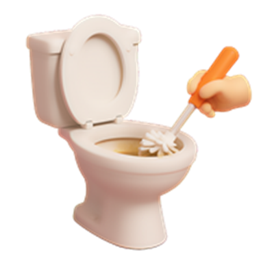 En illustration af en toiletbørste, der bruges til at rengøre en toilet.